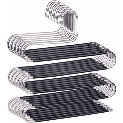 6 Pack Shaped Stainless Steel Non-Slip Pants Hangers For Jeans Scarf Trousers - Black