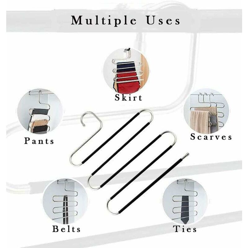 6 Pack Shaped Stainless Steel Non-Slip Pants Hangers For Jeans Scarf Trousers - Black