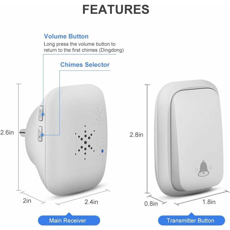 Wireless Doorbell Outdoor Waterproof With 2 Receivers Ip68 Waterproof 150M Range 4 Volume Levels 36 Ringtones Battery.