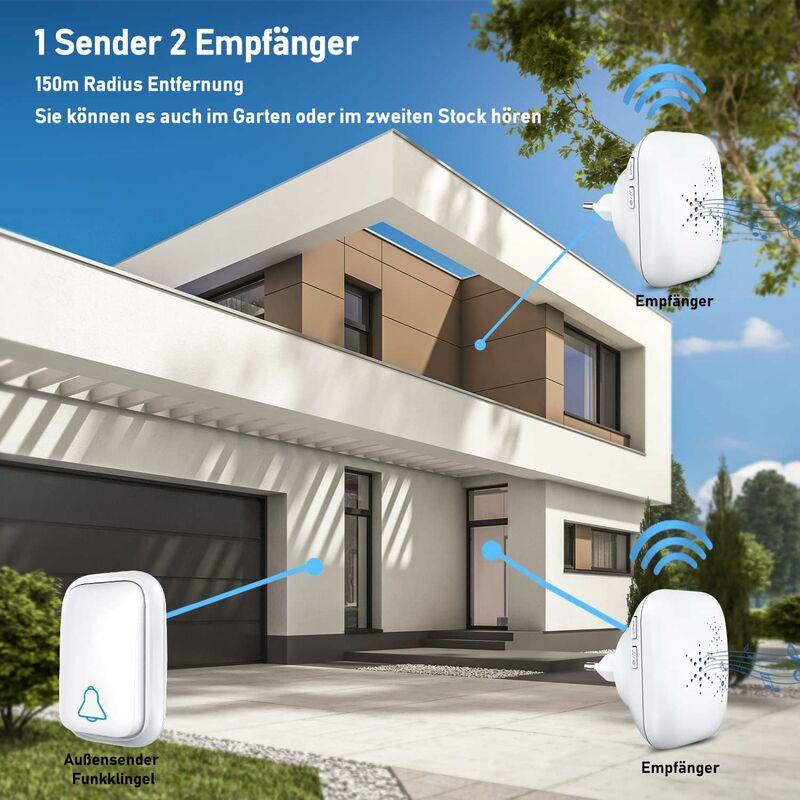 Wireless Doorbell Outdoor Waterproof With 2 Receivers Ip68 Waterproof 150M Range 4 Volume Levels 36 Ringtones Battery.