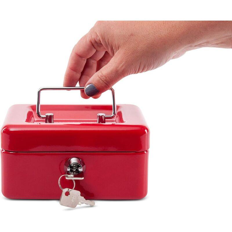 Steel Money Box Lockable And Portable 12.5X9.5X6Cm With Coin Slot Suitable As Piggy Bank, Small Safe, Cash Drawer Red.
