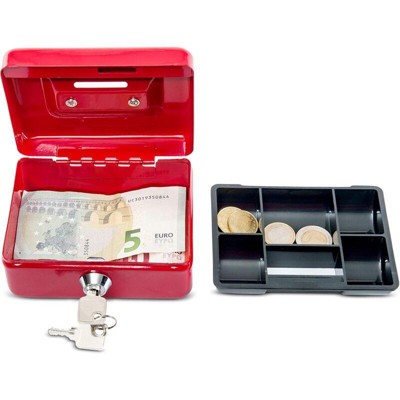 Steel Money Box Lockable And Portable 12.5X9.5X6Cm With Coin Slot Suitable As Piggy Bank, Small Safe, Cash Drawer Red.