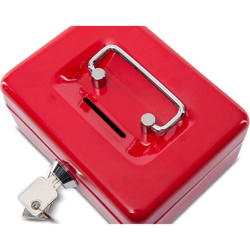 Steel Money Box Lockable And Portable 12.5X9.5X6Cm With Coin Slot Suitable As Piggy Bank, Small Safe, Cash Drawer Red.