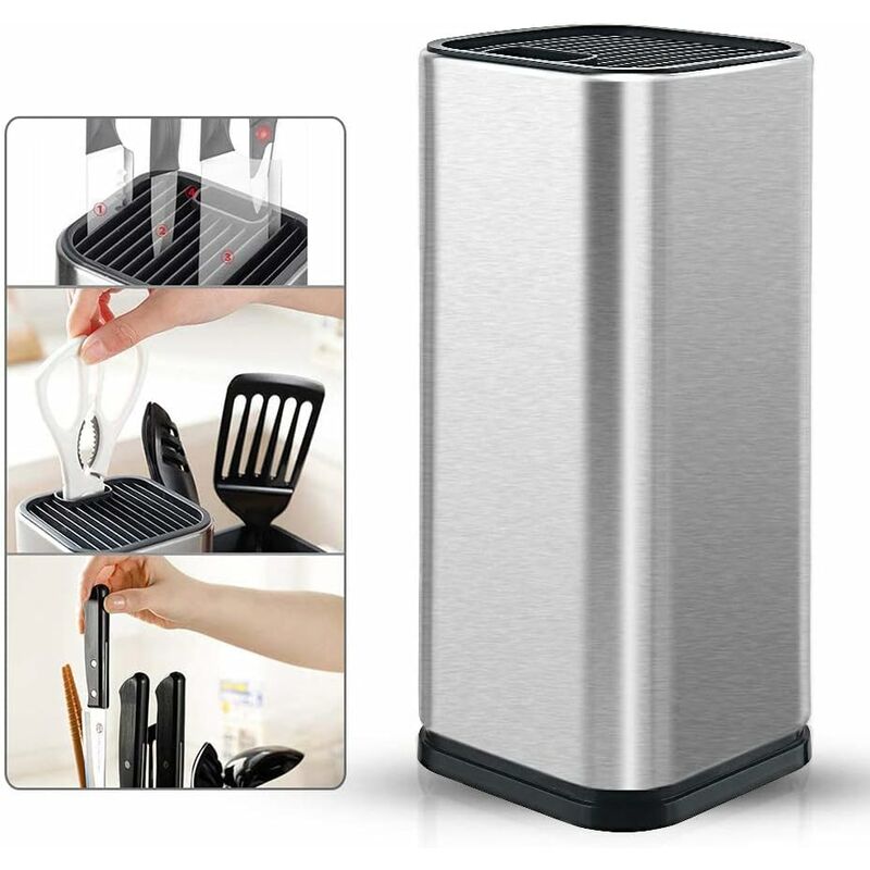 Knife Block, Stainless Steel Knife Holder, Kitchen Knife Holder, Square Knife Holder, For Knives And Scissors (Square)