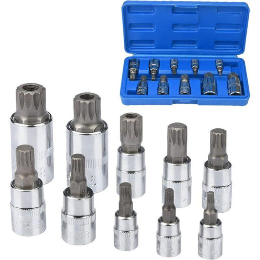 10 pcs M4 - M18 Torx Spline Bit Socket Set - Triple Square Socket Set With Storage Case.
