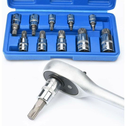10 pcs M4 - M18 Torx Spline Bit Socket Set - Triple Square Socket Set With Storage Case.
