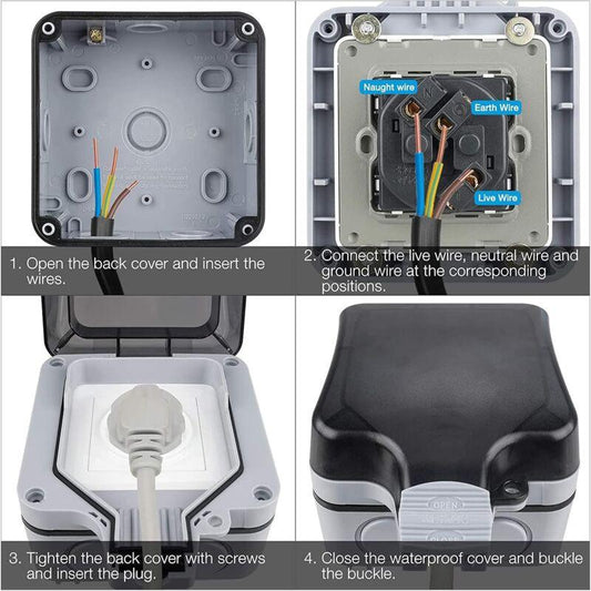 Waterproof Outdoor Wall Socket, Ip66 Weatherproof Outdoor Socket For Kitchen, Bathroom, Garage, Pool And Garden.