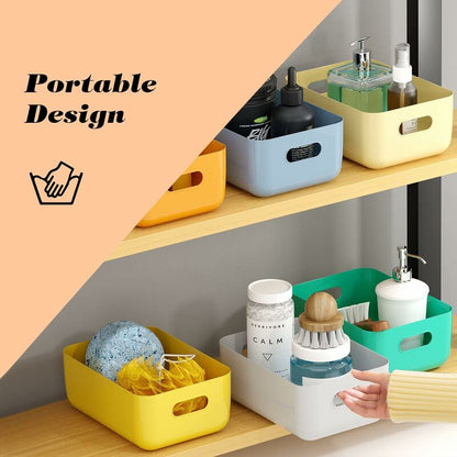 Plastic Storage Basket, 7 Pack Stackable Storage Baskets With Handles For Kitchen Shelf, Bathroom, Nursery, Closet And