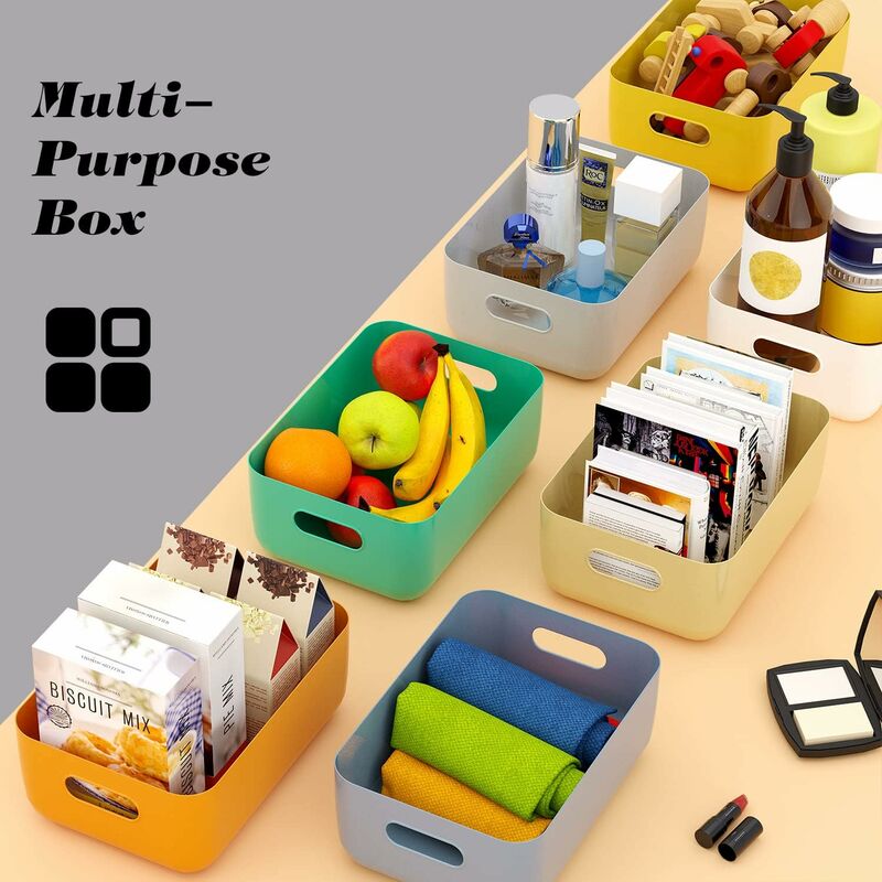 Plastic Storage Basket, 7 Pack Stackable Storage Baskets With Handles For Kitchen Shelf, Bathroom, Nursery, Closet And
