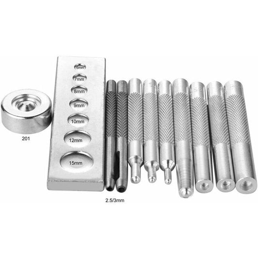 11-Piece Leathercraft Tool Set - For Setting Rivets And Snap Fasteners, Drilling Holes And Punching. For Hobbies And Diy.
