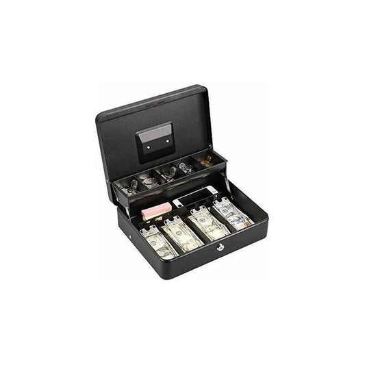 Lockable Metal Money Box Cash, Coin & Security Box Large Cash Box With Lock - New Metal Money Box - Black.