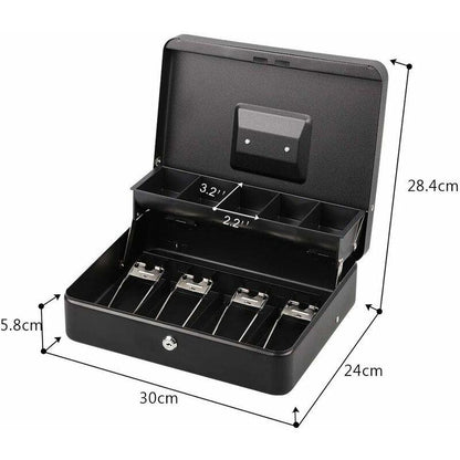 Lockable Metal Money Box Cash, Coin & Security Box Large Cash Box With Lock - New Metal Money Box - Black.