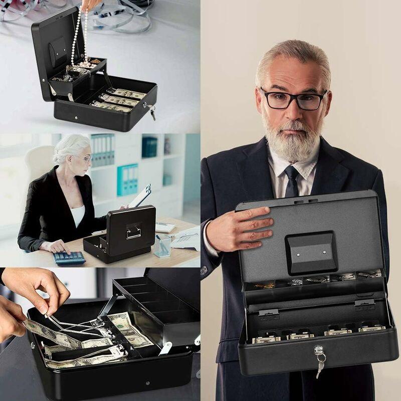 Lockable Metal Money Box Cash, Coin & Security Box Large Cash Box With Lock - New Metal Money Box - Black.