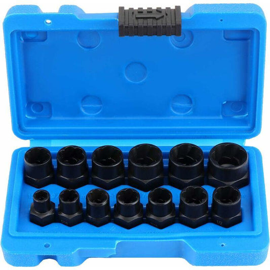 13 pcs Twist Socket Set, 9.5Mm DAmaged Bolt Extractor, Handle Nut Extractor Socket Sets For Locking Wheel Nut Removal.
