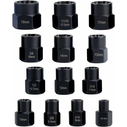 13 pcs Twist Socket Set, 9.5Mm DAmaged Bolt Extractor, Handle Nut Extractor Socket Sets For Locking Wheel Nut Removal.