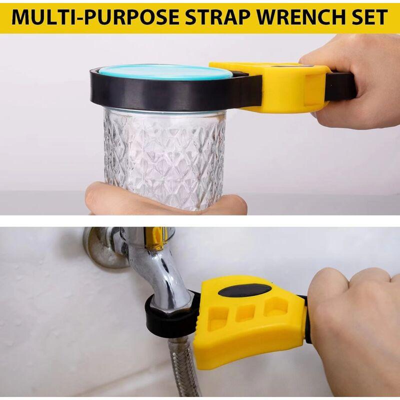 Rubber Strap Wrench Set, Upgrade 2 Pieces Adjustable Oil Filter Wrench Reinforced Belt Jar Opener For Weak Hands Pipe.