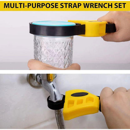 Rubber Strap Wrench Set, Upgrade 2 Pieces Adjustable Oil Filter Wrench Reinforced Belt Jar Opener For Weak Hands Pipe.
