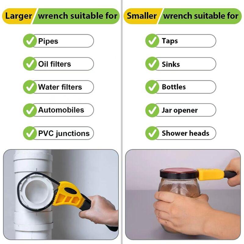 Rubber Strap Wrench Set, Upgrade 2 Pieces Adjustable Oil Filter Wrench Reinforced Belt Jar Opener For Weak Hands Pipe.