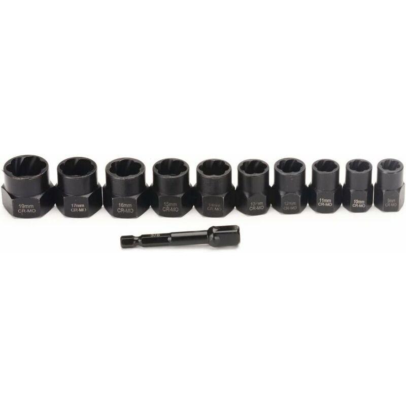 11 pcs 9.5Mm Impact Bolt Extractor Tool Set With Toolbox.