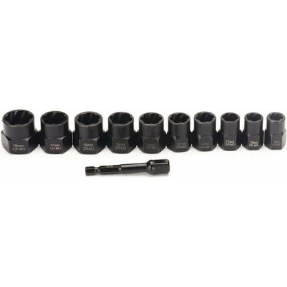 11 pcs 9.5Mm Impact Bolt Extractor Tool Set With Toolbox.