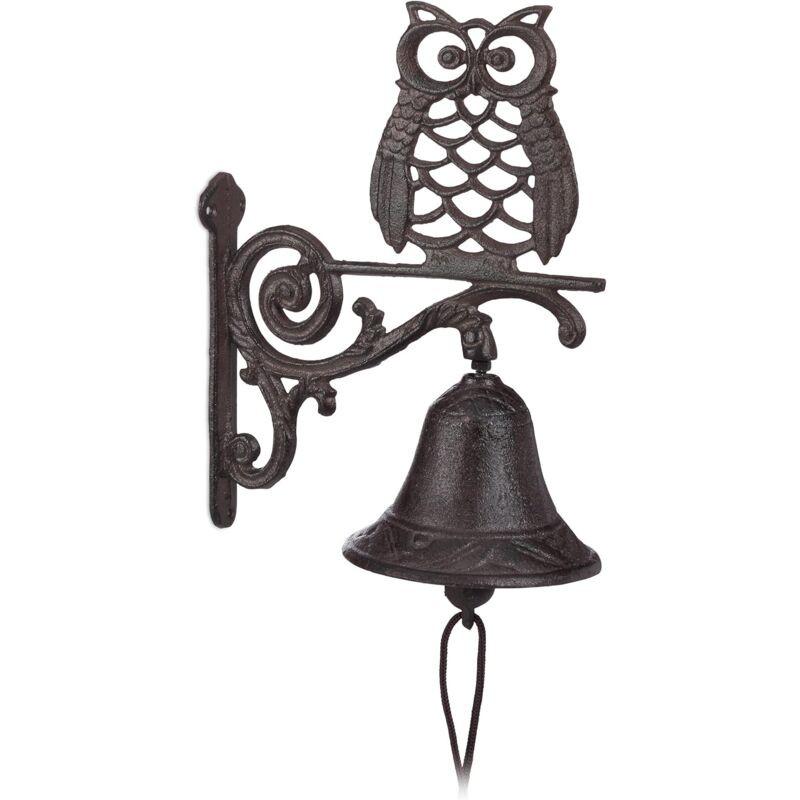 Cast Iron Owl Bell Antique Rustic Wall Mounted Doorbell Owl Cord Waterproof Decorative Garden Door DArk Brown, Brown.