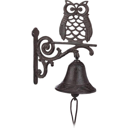 Cast Iron Owl Bell Antique Rustic Wall Mounted Doorbell Owl Cord Waterproof Decorative Garden Door DArk Brown, Brown.