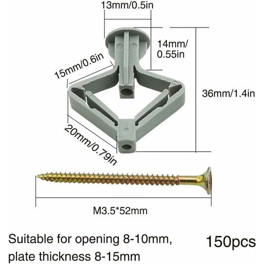 150 Pieces Plasterboard Anchors, Plasterboard Anchors With Screws, Plasterboard Wall Fixings, Hollow Wall Fixings, For.