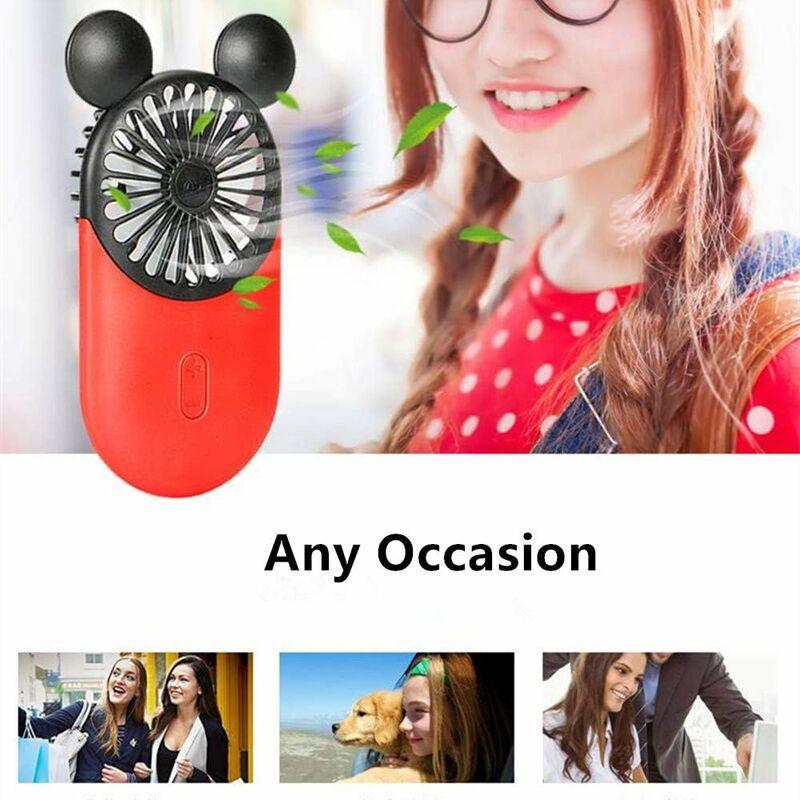 Cute Mini Personal Fan, 3 Adjustable Speeds, Portable Stand, For Indoor Outdoor Activities, 3 Pack Cute Mouse Fan (Red.