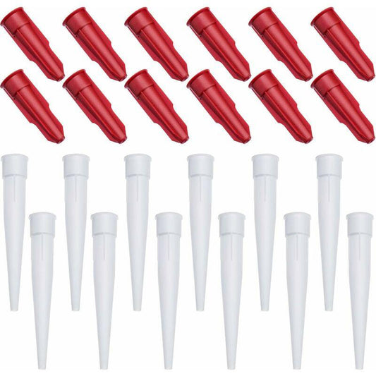 24 Pack Caulk Nozzle Caps, Includes 12 Pack White Caulk Nozzles And 12 Pack Red Caulk Nozzle Caps, Plastic.