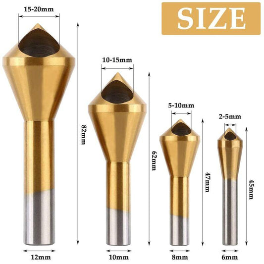 4 pcs Deburring Countersink Bit 90Â°Hss Titanium Coated Countersink Drill Bit Metal Chamfering Screw Tool Suitable For.