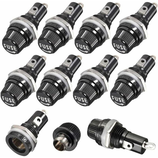 10 pcs 5 X 20Mm Fuse Holder Ac 10A 250V Black Screw Cap Fuse Holder, Panel Mount Screw Cap Fuse Holder.