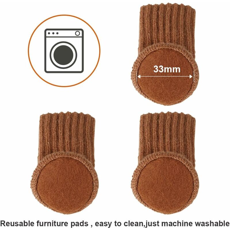 24 Pairs Non-Slip Knitted Furniture Socks For Chair Legs, Prevent Scratches And Reduce Noise, Move Easily, Brown