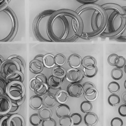 180 pcs 8 Size 304 Stainless Steel Spring Washer Assortment Kit, Spring Washers Kit M2.5 M3 M4 M5 M6 M8 M10.