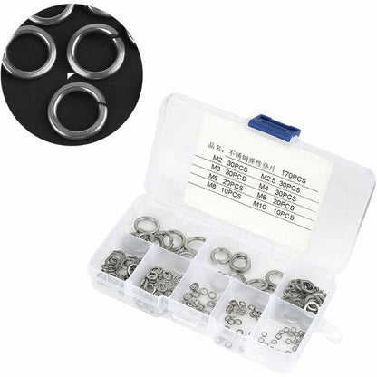 180 pcs 8 Size 304 Stainless Steel Spring Washer Assortment Kit, Spring Washers Kit M2.5 M3 M4 M5 M6 M8 M10.