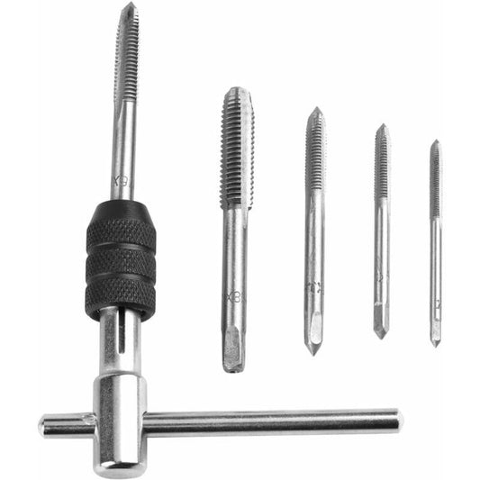 5 pcs Metric Hand Straight Flute Taps Assortment M3 M4 M5 M6 M8 With 1Pc Adjustable Wrench, Steel Thread Tap Set With.