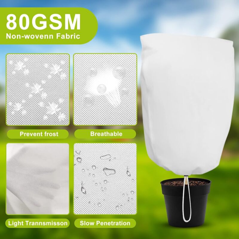 3 pcs Set Winter Plant Covers With Drawstring And Zipper 80G/M² Polypropylene Winter Covers Heavy Duty Reusable Plant