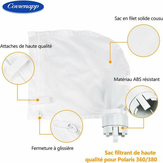 2 Pack Pool Cleaner Filter Bags Fits Polaris360 And 380 Pool Cleaner Zippered And Adjustable Design In White.