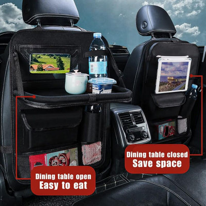 Car Organizer For Kids, Back Seat Protector With Clear Pocket, Organizer With Tray And Phone/Ipad Pocket(Black)