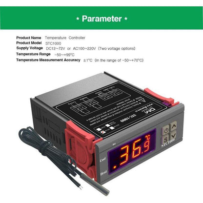 Stc-1000 Temperature Controller, 12V 10A Multi-Purpose Digital Thermostat With Ntc Probe For Fermentation Hatch,.