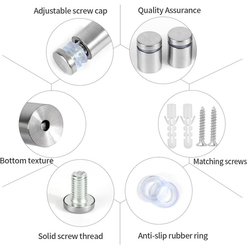 20 pcs Glass Standoffs, 19 X 25Mm Standoff Screws, Stainless Steel Wall Mount For Advertising Nails, For Plaques And