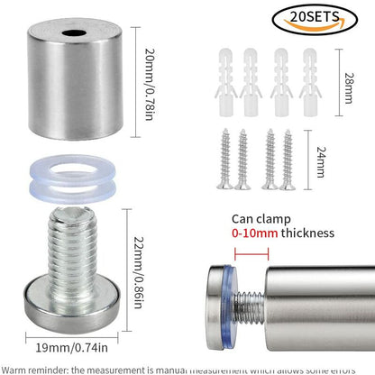 20 pcs Glass Standoffs, 19 X 25Mm Standoff Screws, Stainless Steel Wall Mount For Advertising Nails, For Plaques And