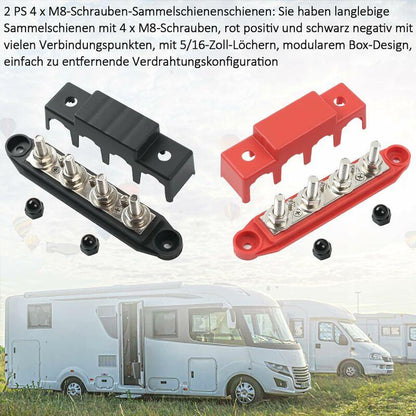 12V,48V Dc,250A Busbar Distribution Block,With 4 M8 Clamp Bolts,Grounding Current For Car Rv Boat Yacht (Red And Black,.