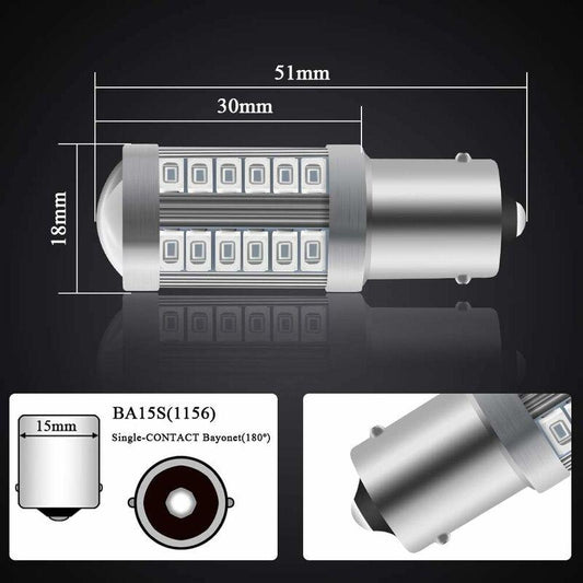 4 X 1156Ba15S LED Bulb Red Super Bright 6000K 5630 33 Smd Backup Light Parking Reverse Position Rear Fog Light Bulb 12V.