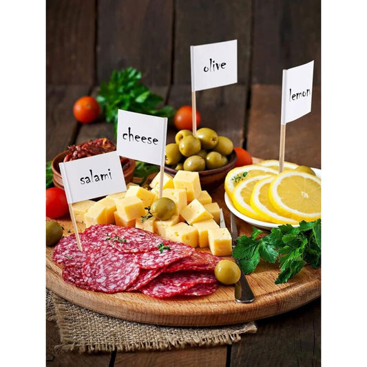 Toothpick Flags Empty White Cheese Markers Labels White For Party Cake Cheeseplate Food Appetizers(100 pcs)
