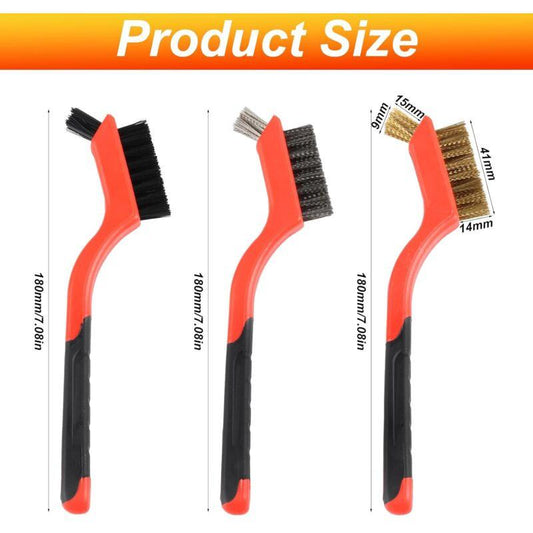 3 pcs Wire Brushes Set Stainless Steel Brass Carbon Nylon Scrub Brushes For Cleaning Welding Slag Stripping Rust Dust.