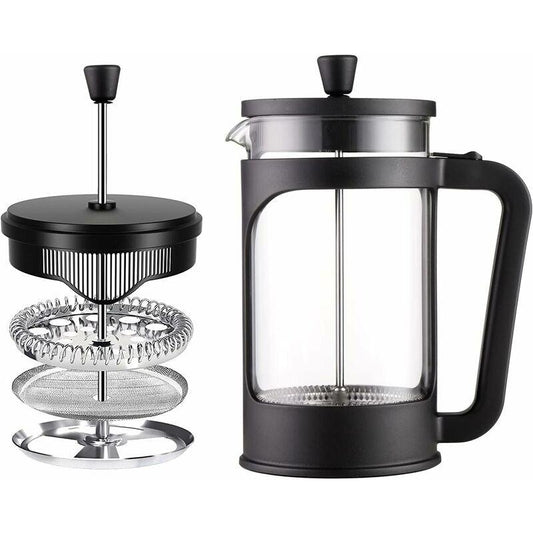 1 Liter/34 Oz French Press Coffee/Tea Maker Heat Resistant Borosilicate Glass, Stainless Steel Filter & Black Lid..