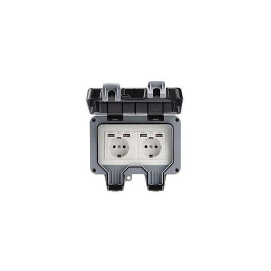 Outdoor Double Wall Socket With Usb Waterproof Heavy Duty Electrical Outlet With Wall Box (Double).