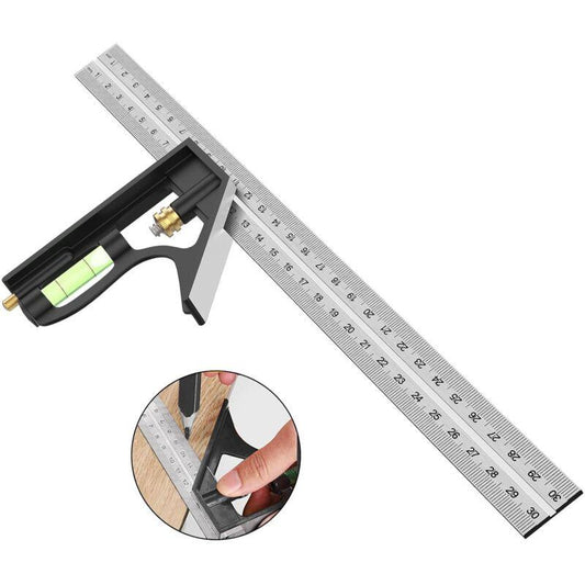 Combination Square, 12'/300Mm Stainless Steel Square Carpentry Tools, 45/90 Degree Ruler With Spirit Level..