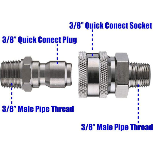 Pressure Washer Quick Connect Adapter Kit, 9.5Mm Male Thread, 5000 Psi 1 3/8'' Quick Connect Kit -Male.