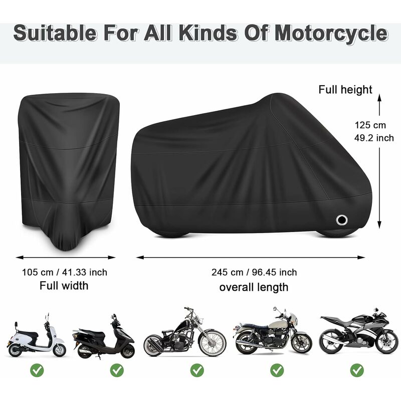 Motorcycle Cover Waterproof, Cold And Weather Resistant 190T Black Protects From Dust